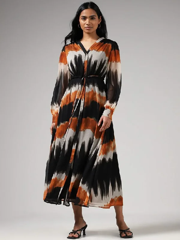 LOV Black Abstract Printed Dress