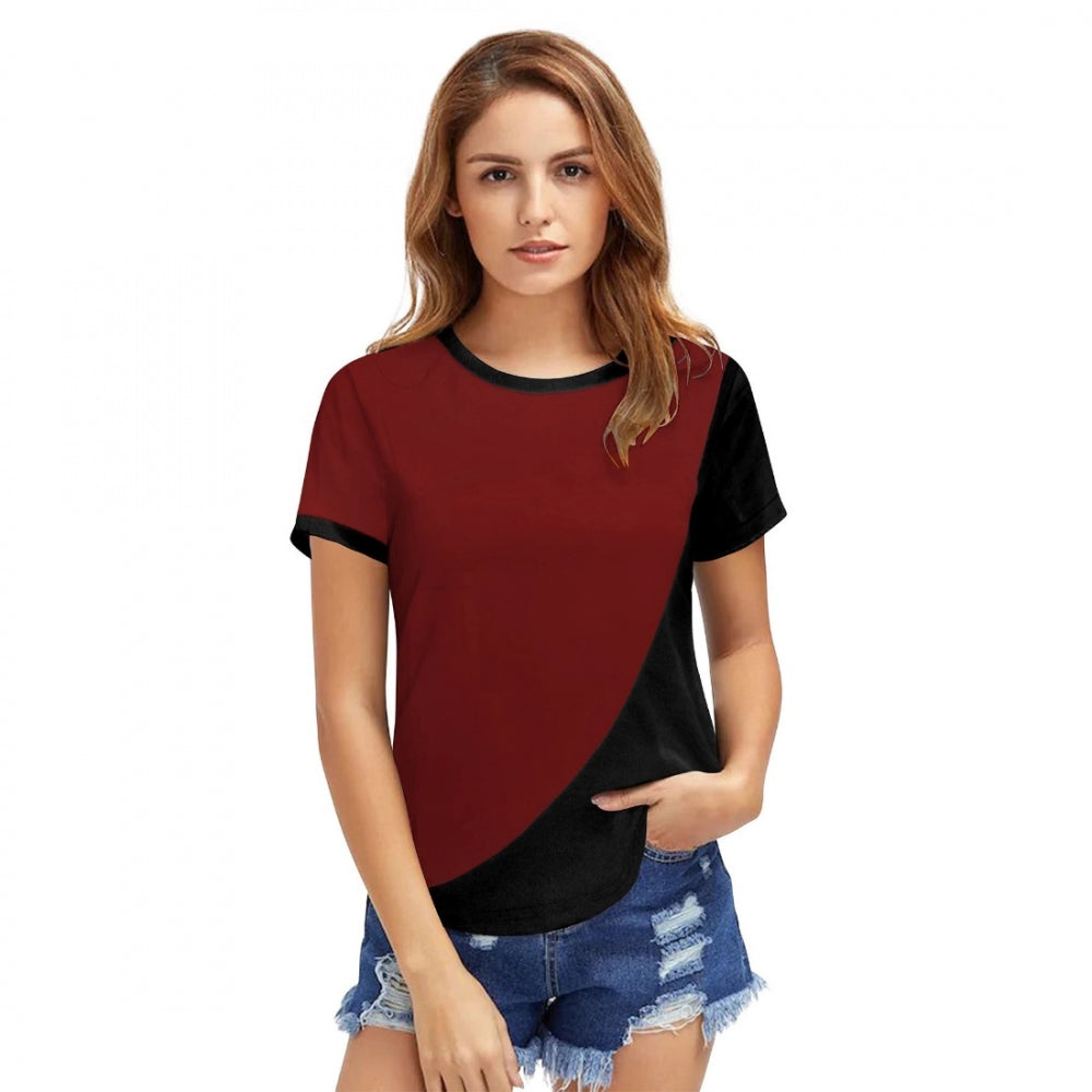 Generic Women's Polyester, Knitting Western Wear T-Shirt (Maroon) Disco