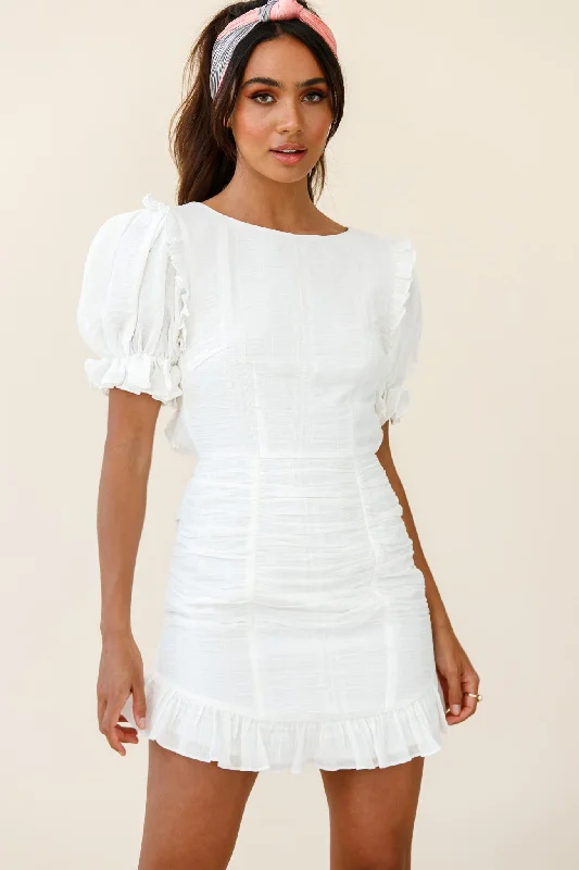 Icing On The Cake Open Back Ruched Dress White