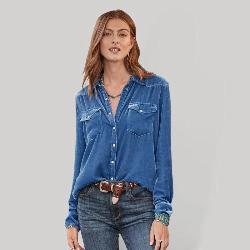 Double-Pocketed Velvet Women's Shirt