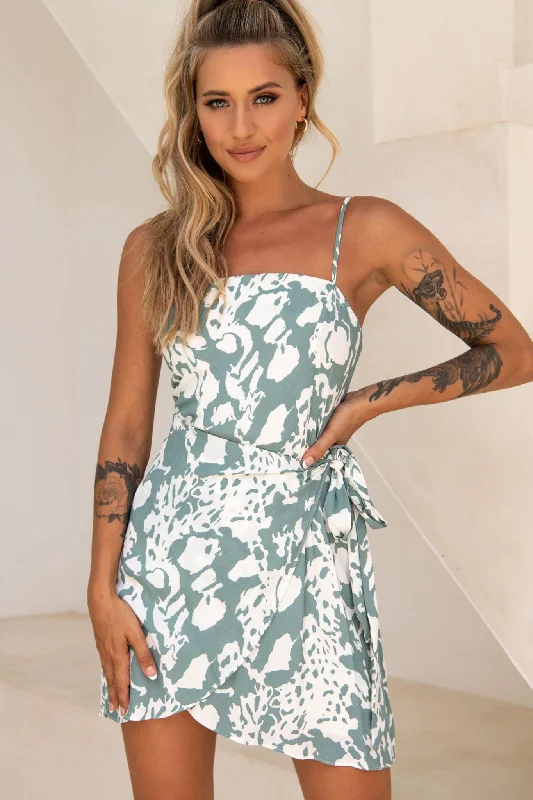 Wattle Cami Strap Wrap Dress Printed Sage