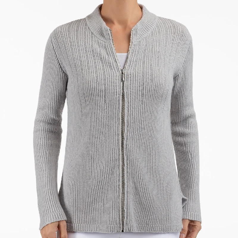 Lurex Zip Cardigan in Pearl Grey