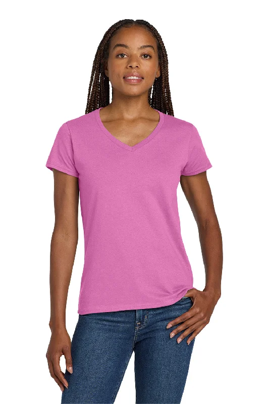 Gildan Womens Short Sleeve V-Neck T-Shirt - Azalea Pink