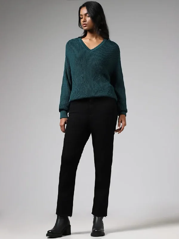 LOV Teal Pointelle Knit Sweater