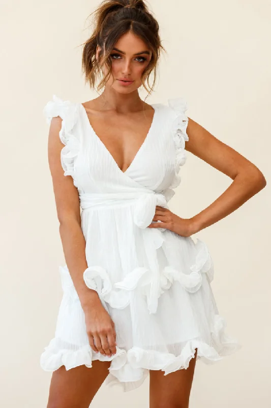 Greta Sleeveless Tiered Ruffle Chiffon Dress White