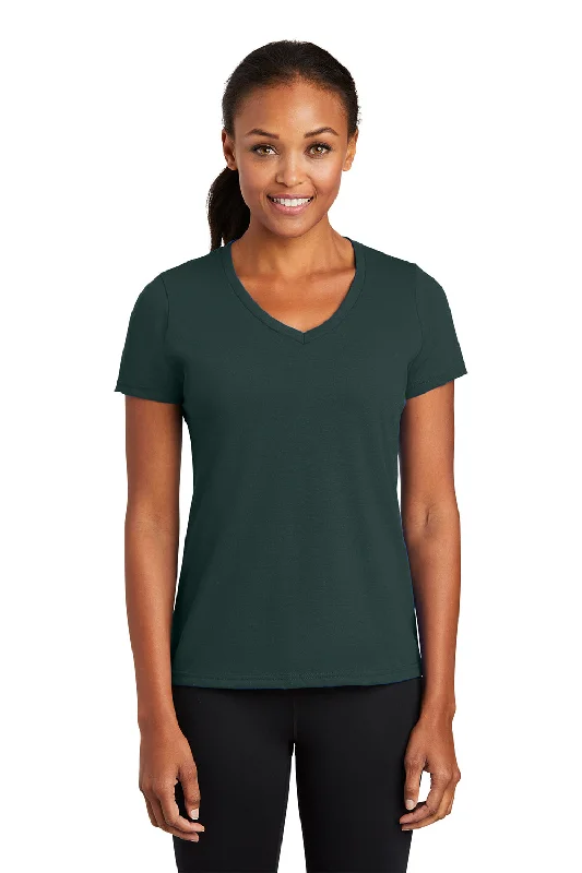 Port & Company Womens Dry Zone Performance Moisture Wicking Short Sleeve V-Neck T-Shirt - Dark Green