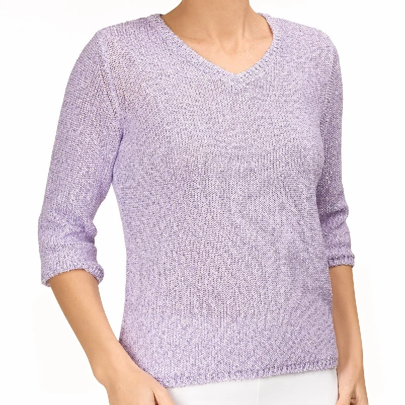 V Neck Cotton Pullover in Lilac