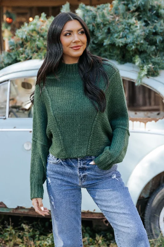 Seam Detail Mock Neck Sweater - Green - FINAL SALE