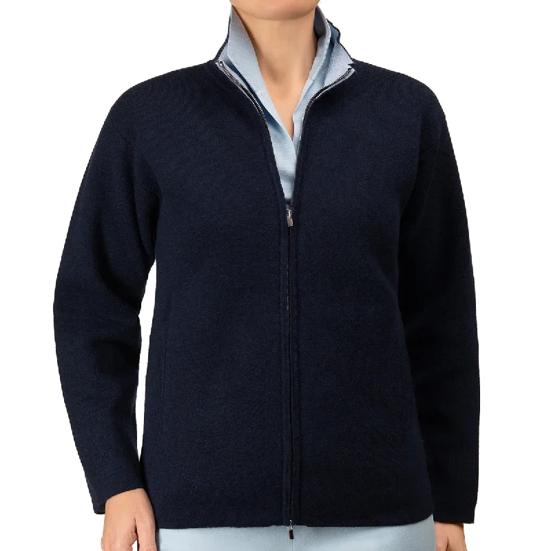 Cashmere & Wool Zip Cardigan in Navy