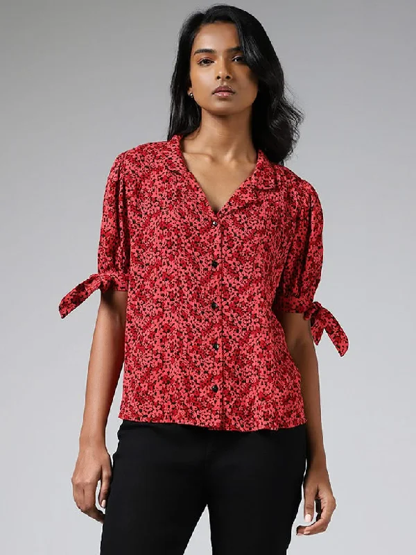 LOV Red Ditsy Floral Printed Tie-Up Shirt