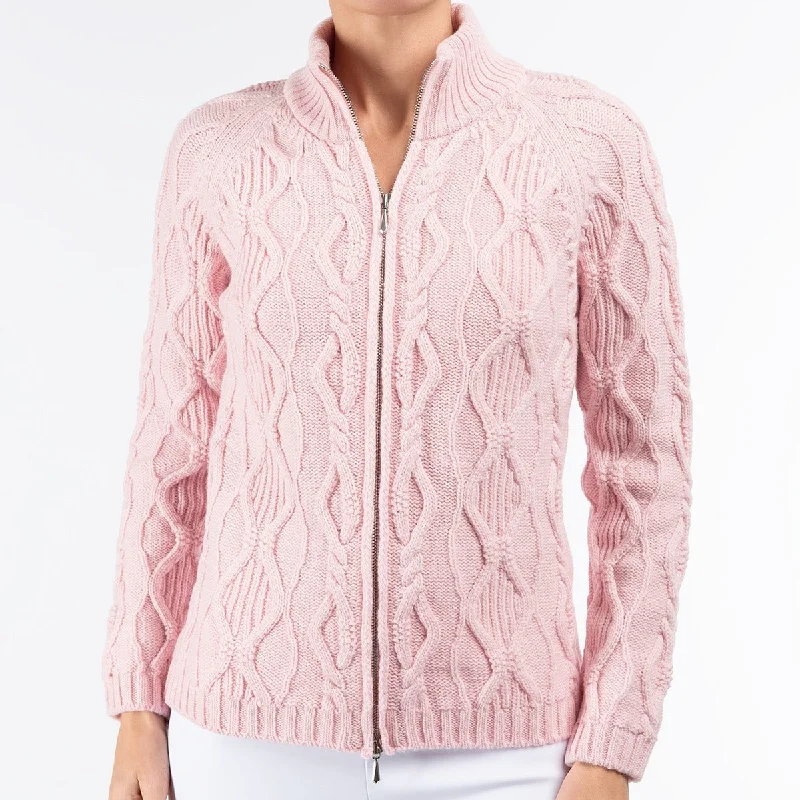 Cable Zip Cardigan in Angelwing