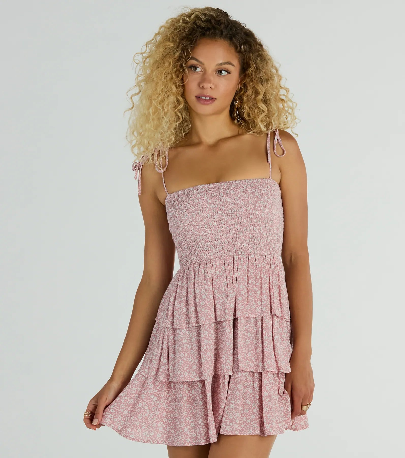 Flirty Day Ruffled Ditsy Floral Skater Dress