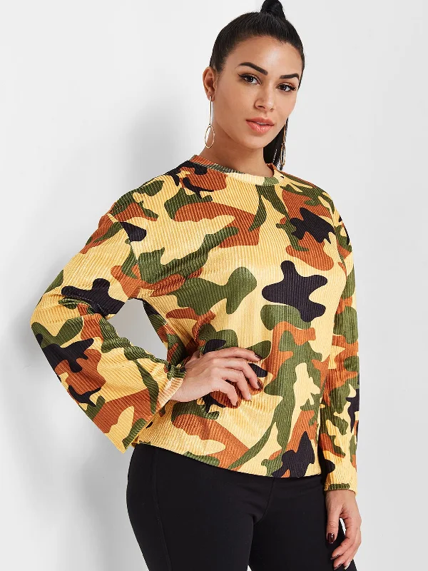 Custom Round Neck Camouflage Long Sleeve Top