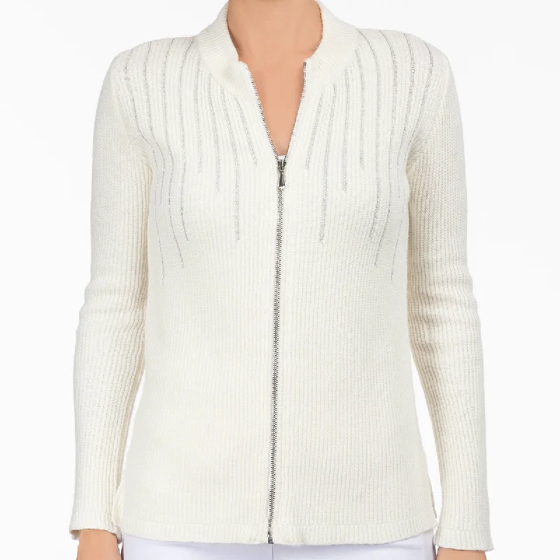 Lurex Zip Cardigan in White