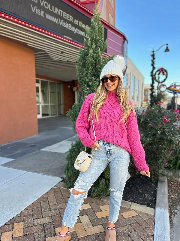 Pink Oversized Mock Neck Sweater - FINAL SALE