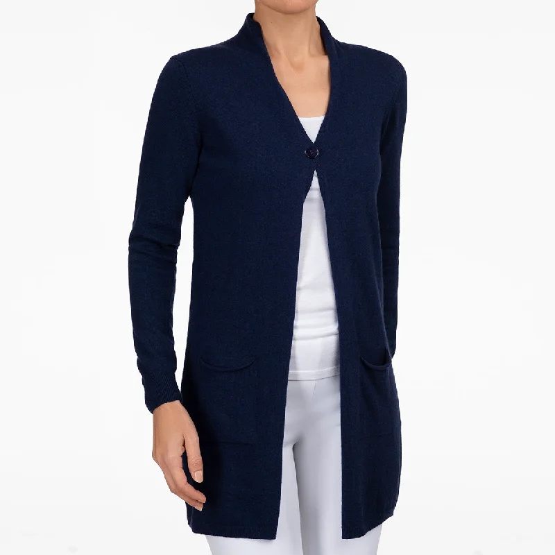 Long One Button Cardigan in Navy