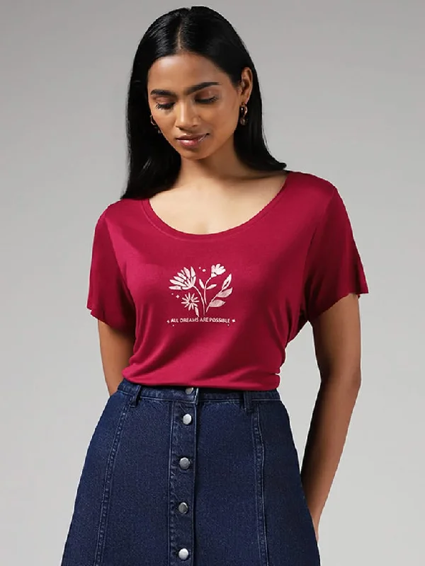 LOV Magenta Printed T-Shirt