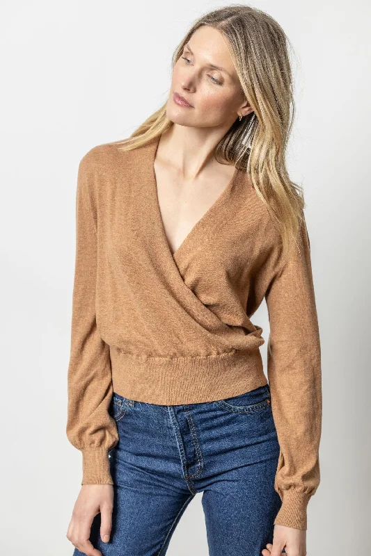 Long Sleeve Surplice Sweater in Bourbon