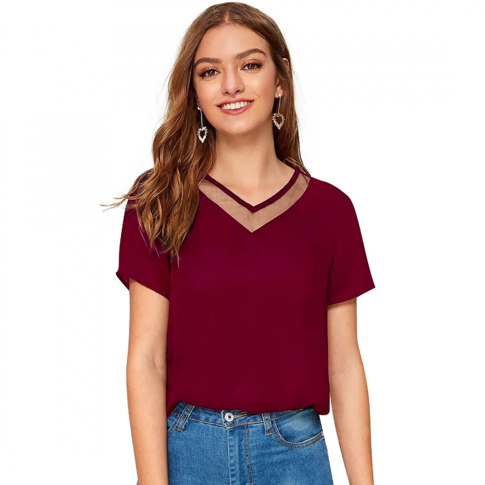 Generic Women's Polyester, Knitting Western Wear T-Shirt (Maroon) Bold Women's Animal Print Generic Women's Polyester, Knitting Western Wear T-Shirt (Maroon) Bold Women's Animal Print