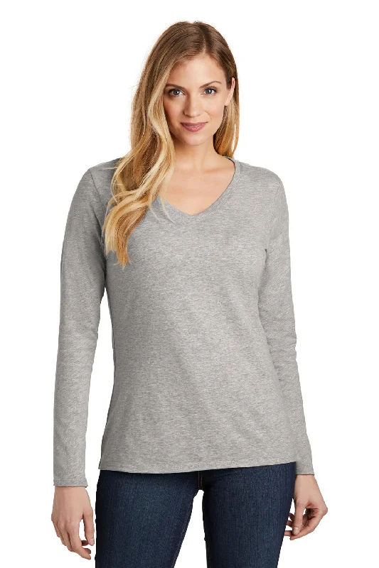 District Womens Very Important Long Sleeve V-Neck T-Shirts - Heather Light Grey