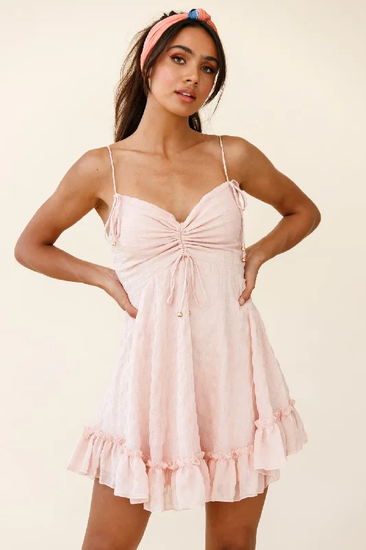 Janie String Tie Detail Ruffle Hem Babydoll Dress Nude