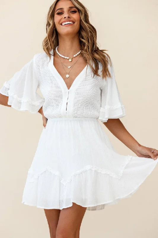 Play It Again Bust Placket Mesh Detail Dress White