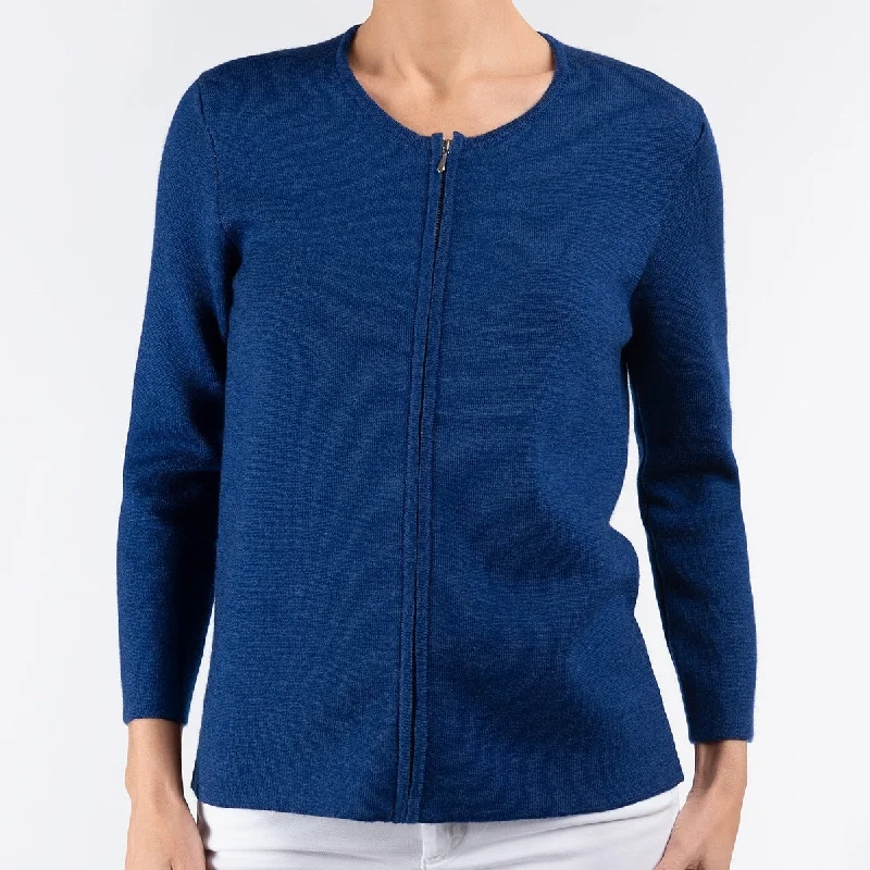 Round Neck Zip Cardigan in Sapphire