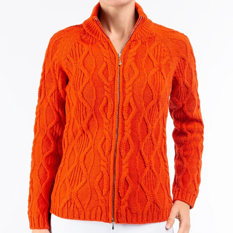 Cable Zip Cardigan in Orange