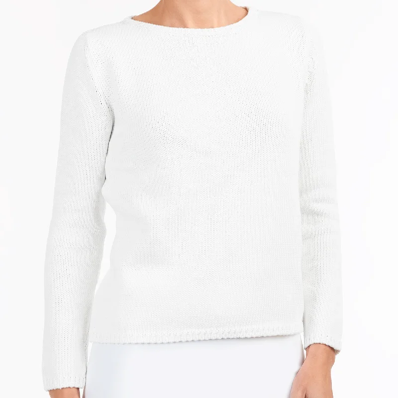 Long Sleeve Pullover in White Youthful Women's Pop