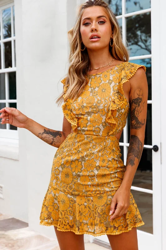 Jackie Pinafore Floral Lace Dress Mustard/Olive