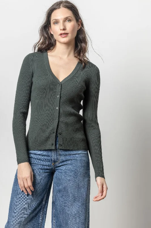 Ribbed Cardigan Sweater in Loden