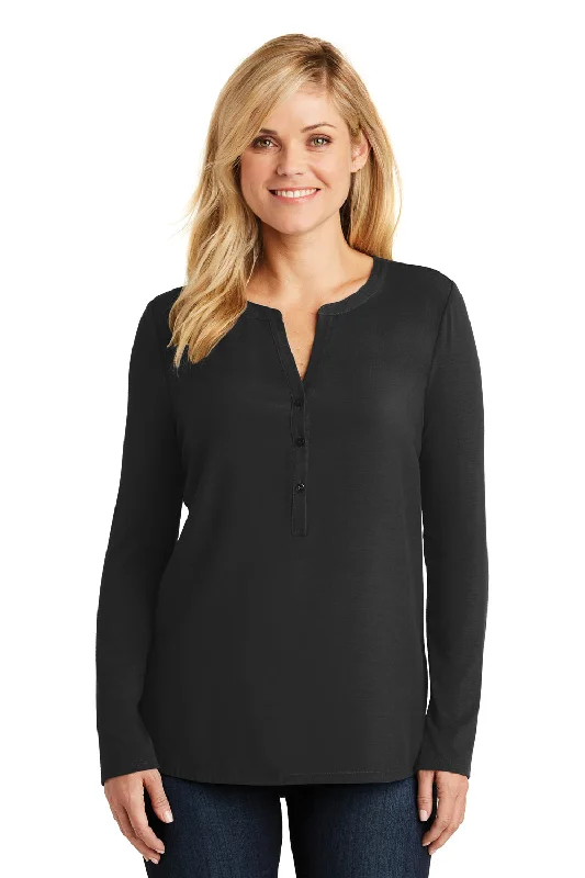 Port Authority Womens Concept Jersey Long Sleeve Henley T-Shirt - Black - Closeout