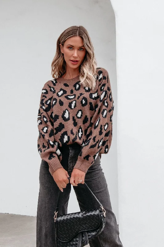 Brown Leopard Print Ribbed Sweater-FINAL SALE