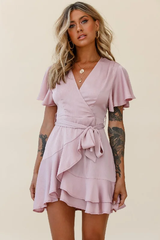 Cami Angel Sleeve Faux Wrap Dress Blush