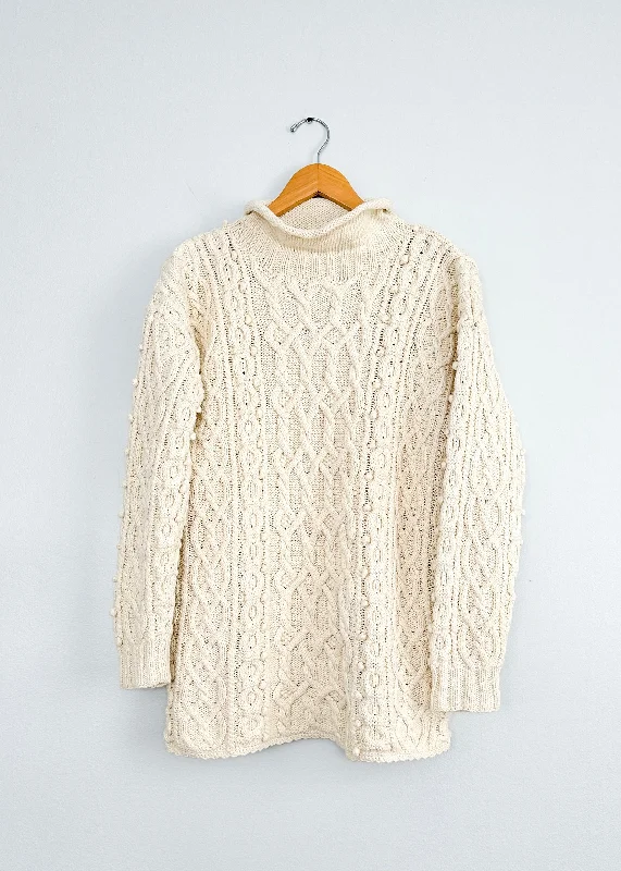 Yarnworks Handknit Cozy Cream Heavy Knit Roll Neck Sweater (M)