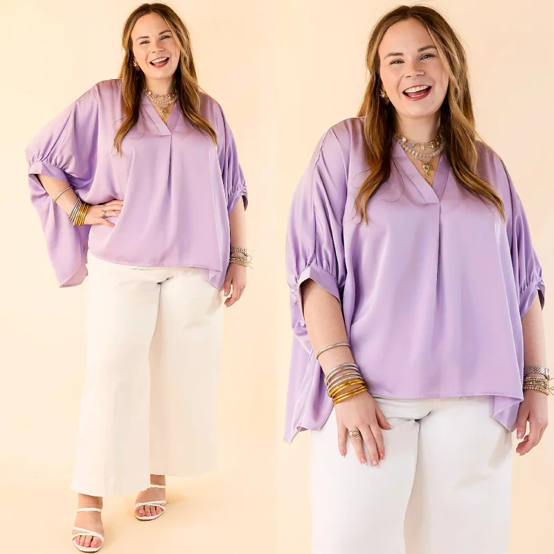 Irresistibly Chic Half Sleeve Oversized Blouse in Lilac Purple