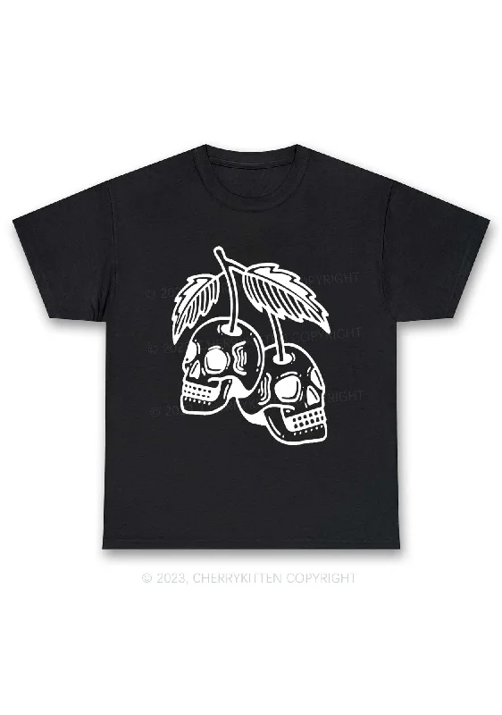 Cherry Skulls Halloween Chunky Shirt Cherrykitten Cool Women's Distressed
