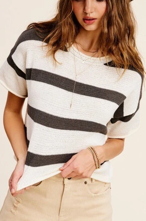 Striped Knit Top Practical Women's Quick - dry