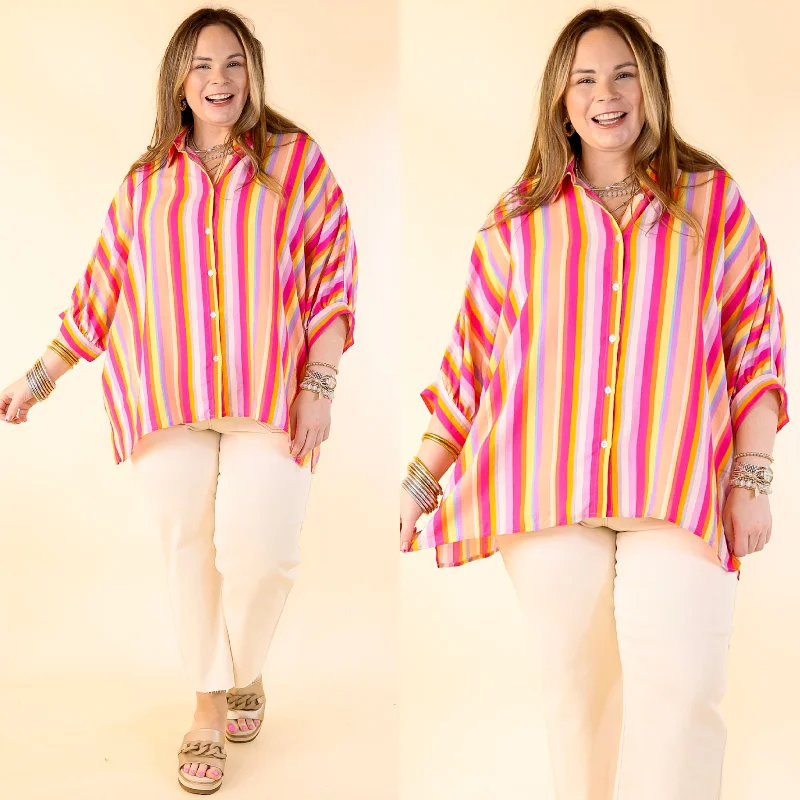 Bold Bliss Multi Color Striped Top with Collar