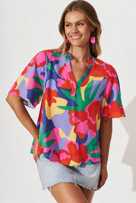 Lover Top In Bright Multi Print Sporty Women's Athleisure 