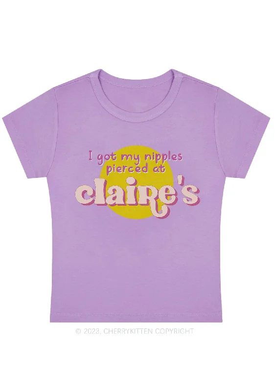 I Got Pierced At Claire's Y2K Baby Tee Cherrykitten Confident Women's High - fashion