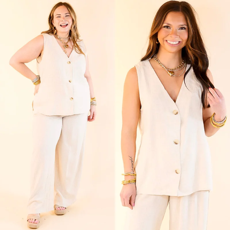 Styled for Success Button Up Linen Vest in Oatmeal Beige