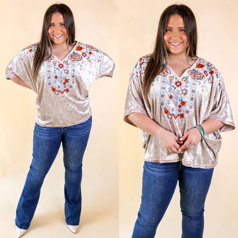 Forever Wanted Floral Embroidered Velvet Poncho Top in Oyster