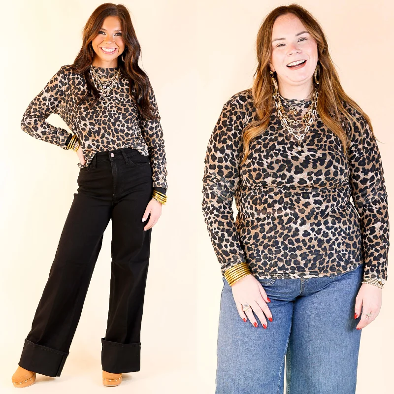 Try Your Luck Mesh Long Sleeve Top in Leopard Print