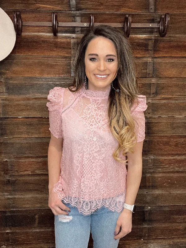 The Lace Date Night Top in Blush