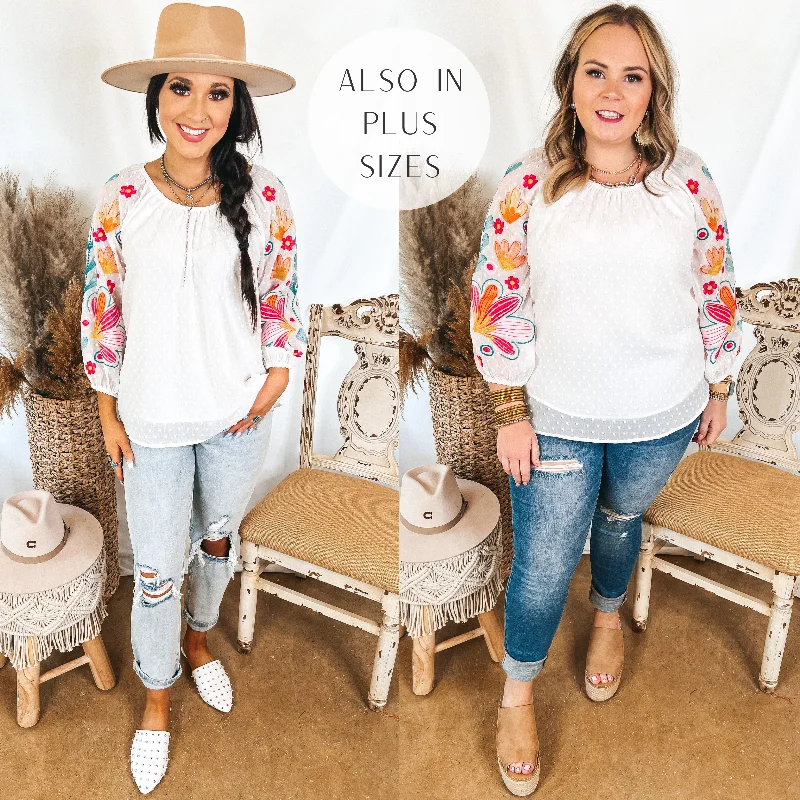 Right About You Floral Embroidered 3/4 Sleeve Top in White