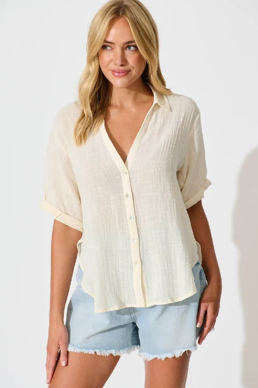 Campbell Shirt in Cream Cotton Refined Women's Velvet