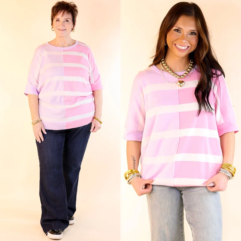 Urban Chic Color Block Striped Knit Top in Purple and Pink