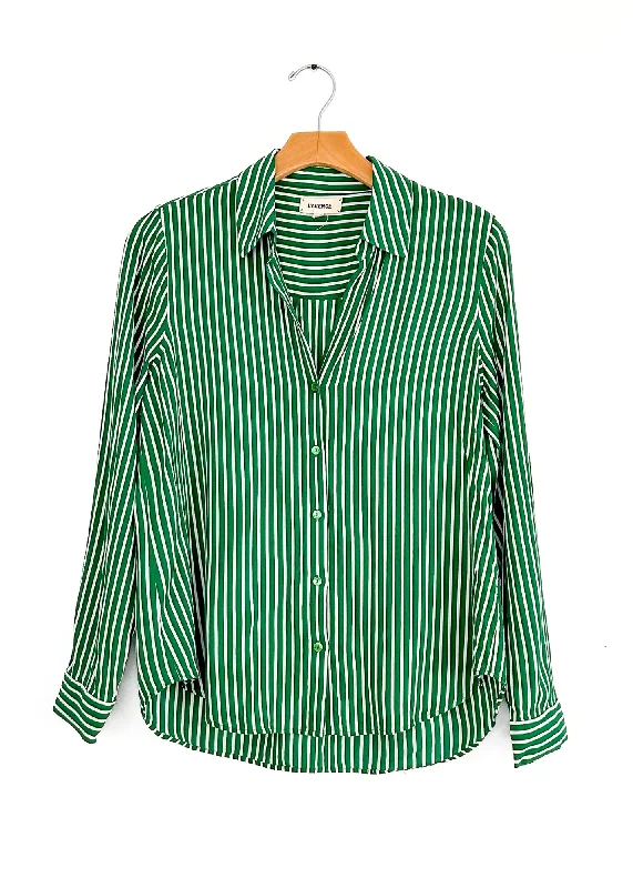 L'agence Holly Stripe Button Up Shirt in Green and Ivory (M)