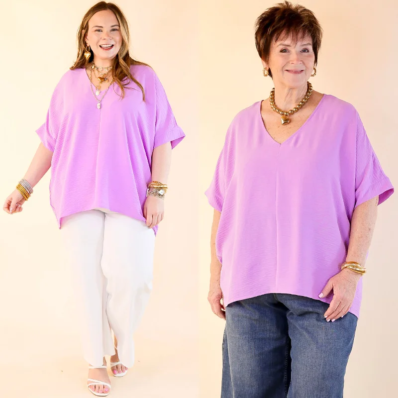 Classically Chic Short Sleeve V Neck Top in Lavender Purple